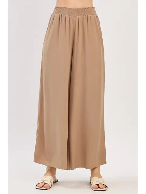 Waist Smocked Wide Leg Pants - New Taupe