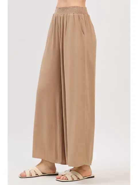 Waist Smocked Wide Leg Pants - New Taupe