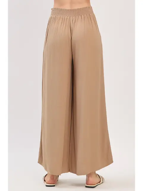 Waist Smocked Wide Leg Pants - New Taupe