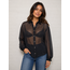 Plus Size Button Down Blouse - Black