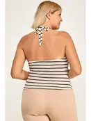Plus Size Striped Crochet Halter Top - Espresso