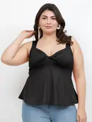 Plus Size Twist Front Peplum Tank Top - Black