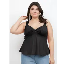 Plus Size Twist Front Peplum Tank Top - Black