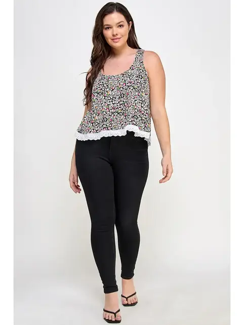 Plus Sleeveless Floral Print Scallop Edge Tank
