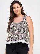 Plus Sleeveless Floral Print Scallop Edge Tank