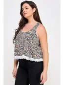 Plus Sleeveless Floral Print Scallop Edge Tank