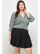 Plus Size Top Floral Print Smocked - Green