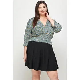 Plus Size Top Floral Print Smocked - Green