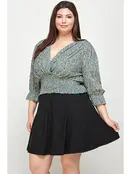 Plus Size Top Floral Print Smocked - Green