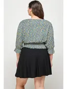 Plus Size Top Floral Print Smocked - Green