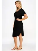 Plus Size Smocked V-Neck Shirt Tail Dress - Black