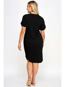 Plus Size Smocked V-Neck Shirt Tail Dress - Black