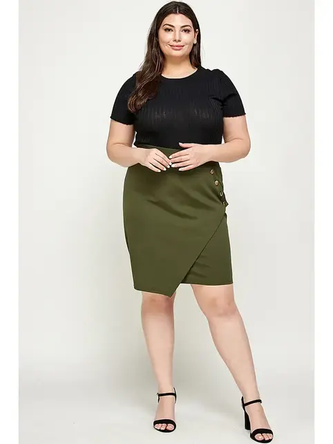 Plus Size Asymmetrical Pencil Skirt - Green
