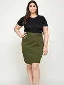 Plus Size Asymmetrical Pencil Skirt - Green