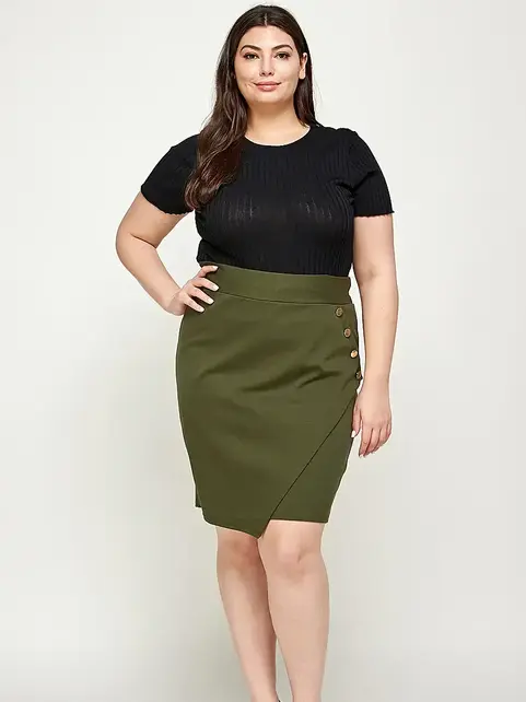 Plus Size Asymmetrical Pencil Skirt - Green