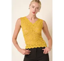 Minalla Lace Tank Top - Mustard Yellow