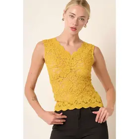 Minalla Lace Tank Top - Mustard Yellow