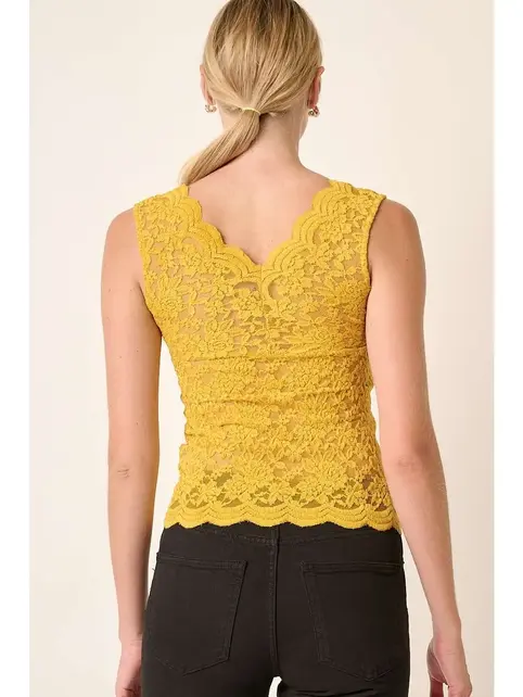 Minalla Lace Tank Top - Mustard Yellow