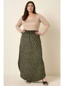 Plus Leopard Print Maxi Skirt - Olive