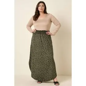 Plus Leopard Print Maxi Skirt - Olive