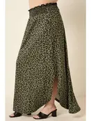 Plus Leopard Print Maxi Skirt - Olive