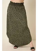Plus Leopard Print Maxi Skirt - Olive