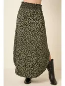 Leopard Print Maxi Skirt - Olive
