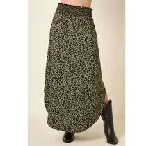 Leopard Print Maxi Skirt - Olive