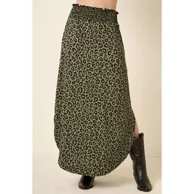 Leopard Print Maxi Skirt - Olive