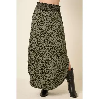 Leopard Print Maxi Skirt - Olive