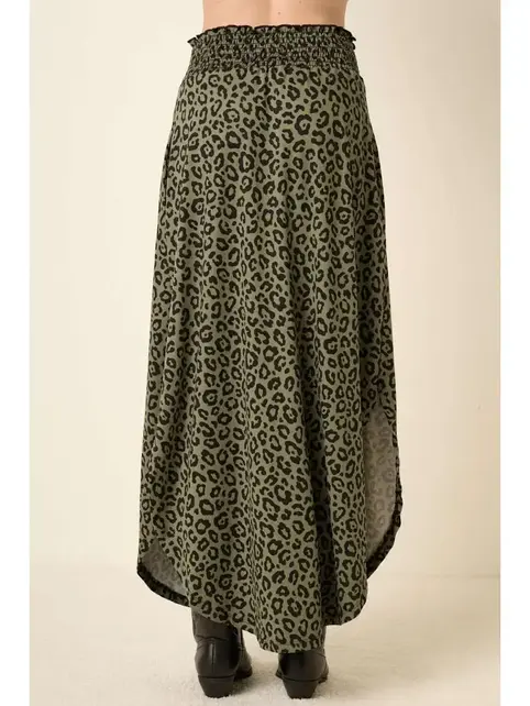 Leopard Print Maxi Skirt - Olive