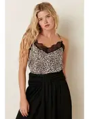 Animal Print Spaghetti Strap Lace Top - Sand