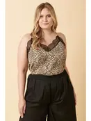 Plus  Animal Print Spaghetti Strap Lace Top - Sand
