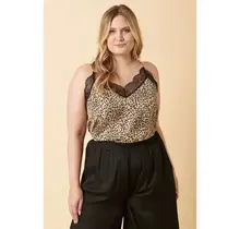 Plus  Animal Print Spaghetti Strap Lace Top - Sand