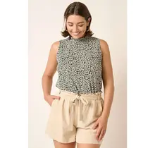 PLUS Flower Print Ruffle Top - Green