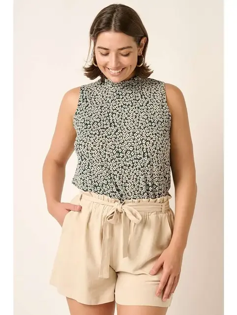 PLUS Flower Print Ruffle Top - Green