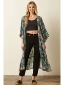 Flower Print Maxi Duster - Jade