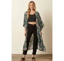 Flower Print Maxi Duster - Jade