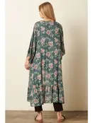 Flower Print Maxi Duster - Jade