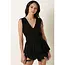 V Neck Peplum Sleeveless Blouse - Black