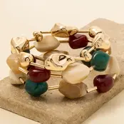 Irregular Metallic and Acrylic Beaded Bracelet Set - Green