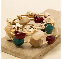 Irregular Metallic and Acrylic Beaded Bracelet Set - Green