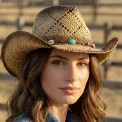 Cowrie Shell Straw Cowboy Hat - Khaki