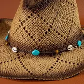 Cowrie Shell Straw Cowboy Hat - Khaki