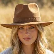 Embroidered Flower Strap Fedora Hat - Brown