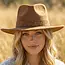 Embroidered Flower Strap Fedora Hat - Brown