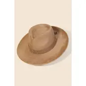 Embroidered Flower Strap Fedora Hat - Brown