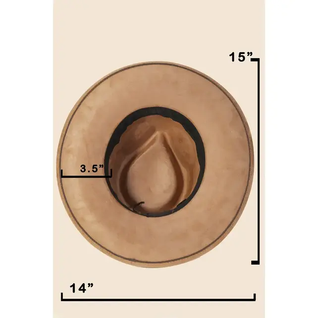 Embroidered Flower Strap Fedora Hat - Brown