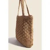 Intricate Braided Deep Tote Bag - Khaki