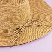 Beaded Cowrie Shell Straw Cowboy Hat - Khaki